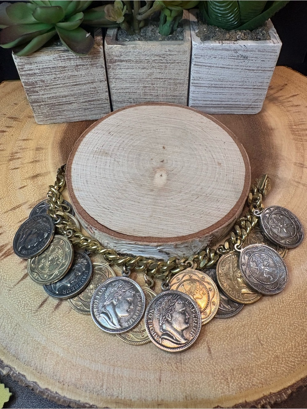 Vintage Gold and Silver Coin Charm Bracelet